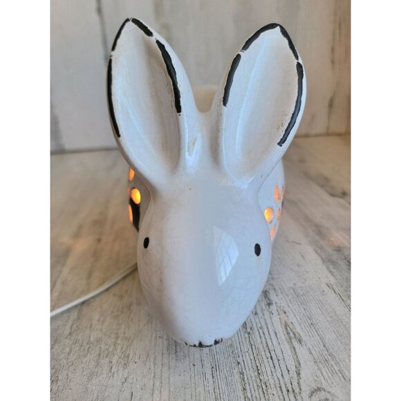 Rustic white light up flower bunnies ceramic home decor‎ spring Easter - Picture 8 of 8